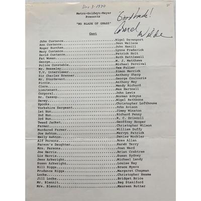 No Blade of Grass signed casting list Signed by Cornel Wilde