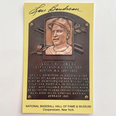 Lou Boudreau Signed Baseball Hall of Fame Plaque Postcard 