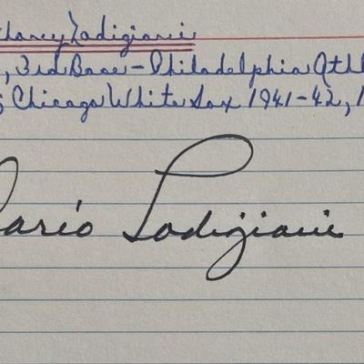 Baseball player Dario Lodigiani original signature and career info