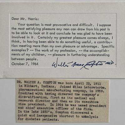Dr. Walter A. Compton signed note and bio