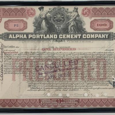 Alpha Portland Cement Company 1910 stock certificate