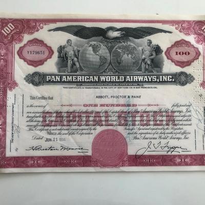 Pan American World Airways Inc. Stock Certificate