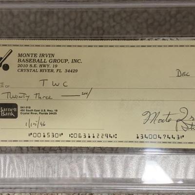 MLB star Monte Irvin signed check