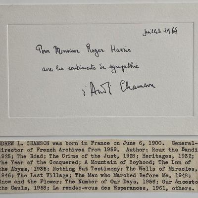 Andrew L. Chamson signed note and bio