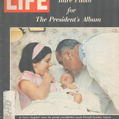 President Johnson meets his grandson Life Magazine. July 7, 1967