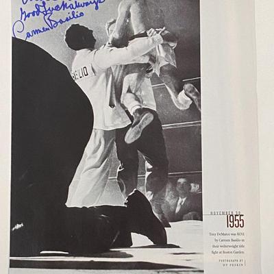 Boxer Carmen Basilio signed magazine page