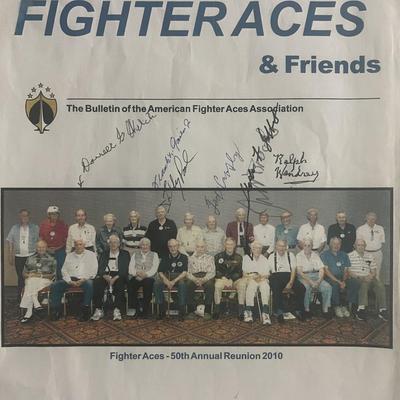 WWII pilots American Fighter Aces signed bulletin 