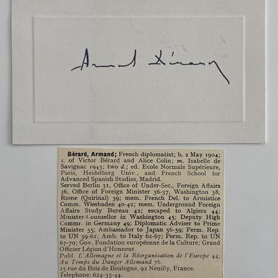 French diplomat Armand Bérard original signature and bio