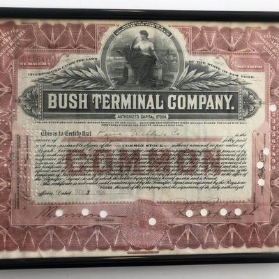 Framed Bush Terminal Company Stock Certificate