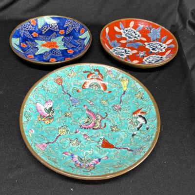 3 Cloisonne plates