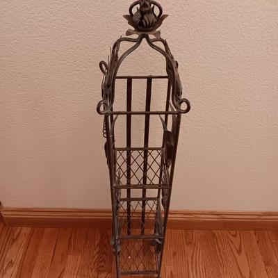 Small wrought iron metal shelf with wheat grass accents on sides - freestanding or hanging