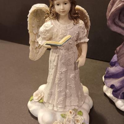 Country lace Angel with Larger purple angel - purple vase and small angel girl