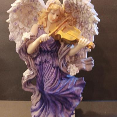 Country lace Angel with Larger purple angel - purple vase and small angel girl