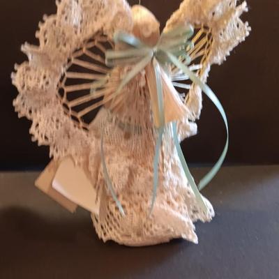 Country lace Angel with Larger purple angel - purple vase and small angel girl