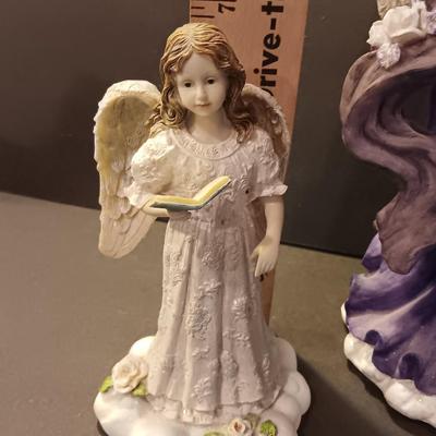 Country lace Angel with Larger purple angel - purple vase and small angel girl