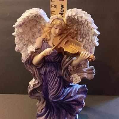 Country lace Angel with Larger purple angel - purple vase and small angel girl