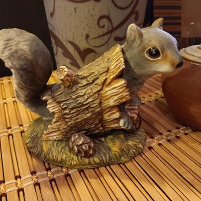 HomeCo Porcelain Squirrel - Fun bobble head like Goard made Armadillo with wicker table runner and more.