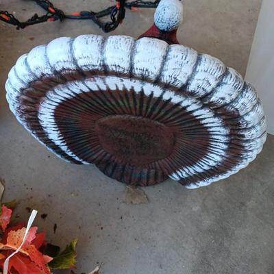 Fall Decorations - large ceramic Turkey and light up Pumpkin wish scarecrows and more in tote.