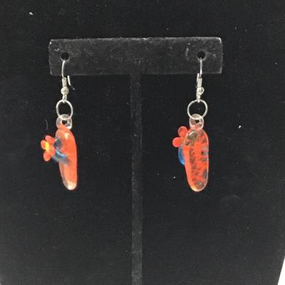 Orange flip flop art glass earrings