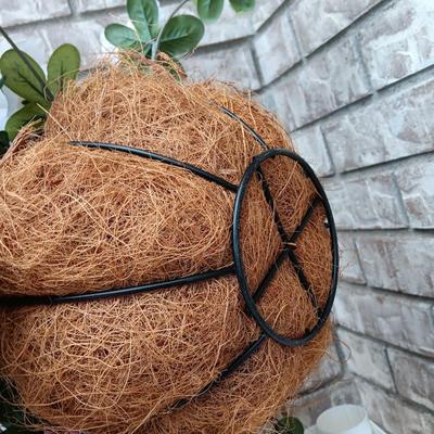Three Faux flowers in metal mesh hanging baskets - flowers can be removed