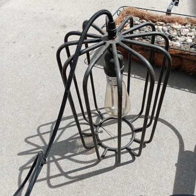 Metal fence mount flowerpot with electric patio light and muti-hooked garden shepherd's hook
