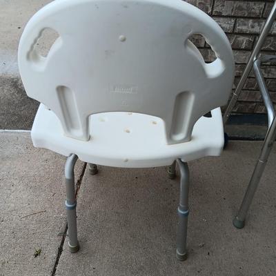 Adjustable height shower chair with adjustable height mobility walker