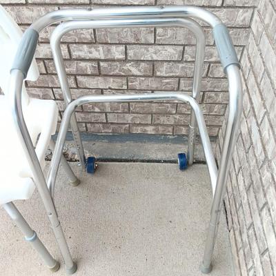 Adjustable height shower chair with adjustable height mobility walker
