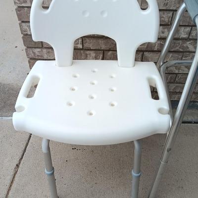 Adjustable height shower chair with adjustable height mobility walker