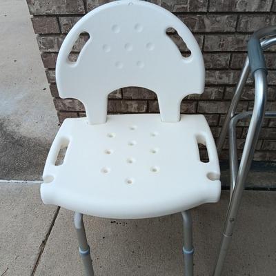 Adjustable height shower chair with adjustable height mobility walker
