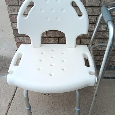 Adjustable height shower chair with adjustable height mobility walker