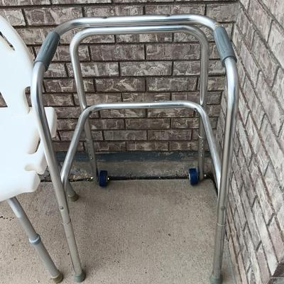 Adjustable height shower chair with adjustable height mobility walker