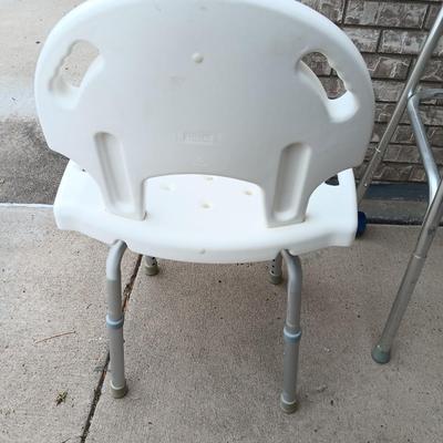 Adjustable height shower chair with adjustable height mobility walker