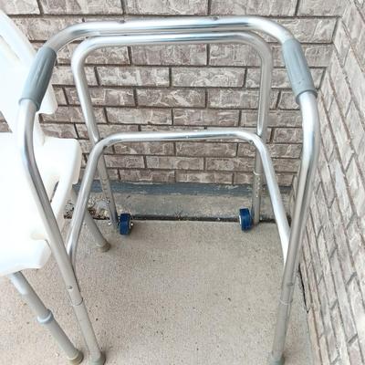 Adjustable height shower chair with adjustable height mobility walker