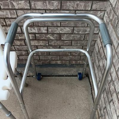 Adjustable height shower chair with adjustable height mobility walker