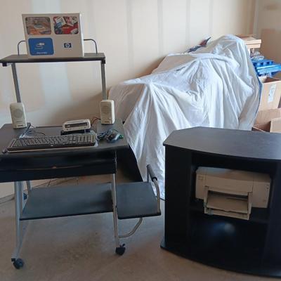Small computer desk with printer stand - with computer accessories some new!