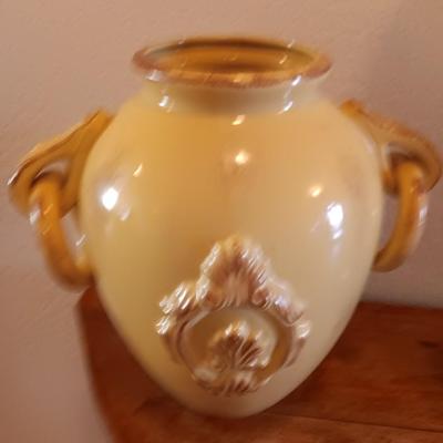 Decorative vintaged yellow 13" pottery accent vase