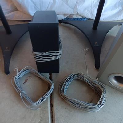 TWO sets of surround sound speakers with 2 stands - Panasonic & Sony with Subwoofers