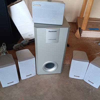 TWO sets of surround sound speakers with 2 stands - Panasonic & Sony with Subwoofers