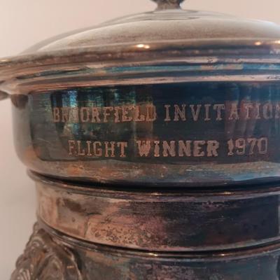 Antique Sheridan Silver Unique TROPHY Fondue pot with original stand and burner - Brookfield invitation Flight winner 1970