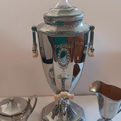 Antique L.F. & C. Art Deco Universal electric percolator /brew coffee pot with matching cream & sugar
