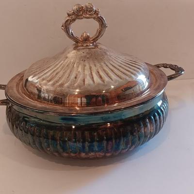 Antique Leonard Silverplate lidded dish with glass insert casserole dishes