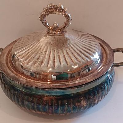 Antique Leonard Silverplate lidded dish with glass insert casserole dishes