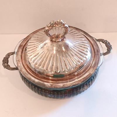 Antique Leonard Silverplate lidded dish with glass insert casserole dishes