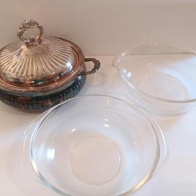 Antique Leonard Silverplate lidded dish with glass insert casserole dishes