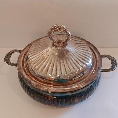 Antique Leonard Silverplate lidded dish with glass insert casserole dishes