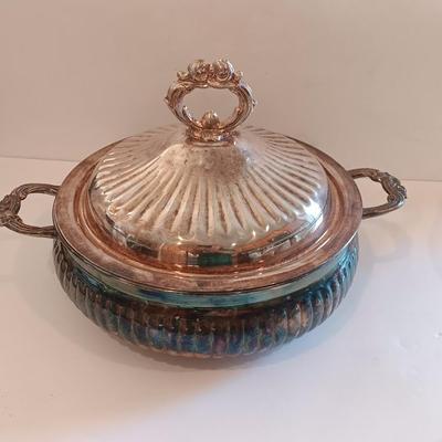 Antique Leonard Silverplate lidded dish with glass insert casserole dishes