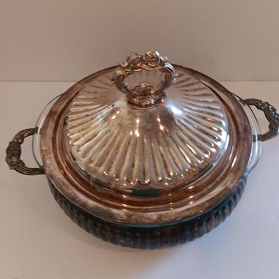 Antique Leonard Silverplate lidded dish with glass insert casserole dishes