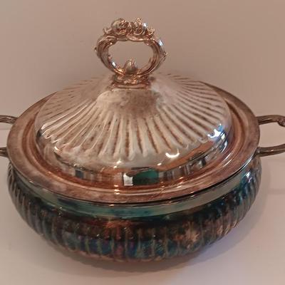 Antique Leonard Silverplate lidded dish with glass insert casserole dishes