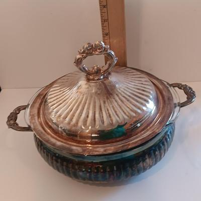 Antique Leonard Silverplate lidded dish with glass insert casserole dishes