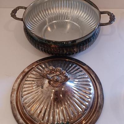 Antique Leonard Silverplate lidded dish with glass insert casserole dishes